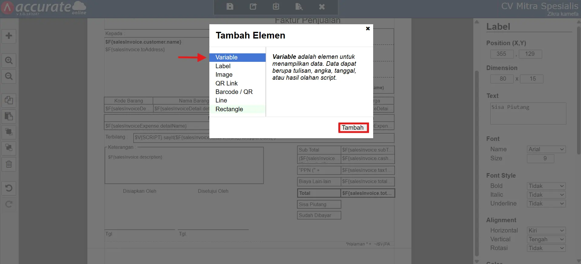 Cara menampilkan terbilang huruf kapital di faktur penjualan
